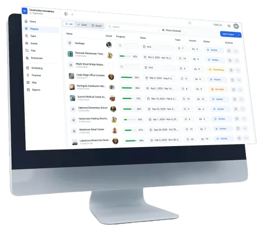 CrewView project list displayed on a desktop monitor